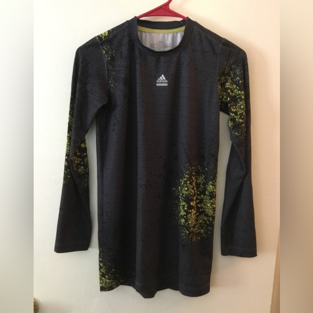 adidas Black Long Sleeve Athletic Shirt with Neon Green Accents